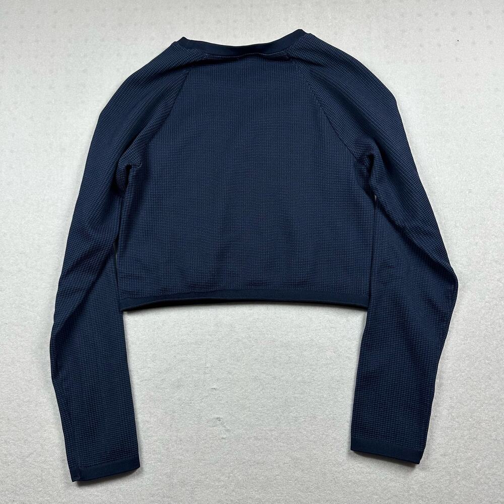 Aerie OFFLINE Cropped Long Sleeve Top Blue Waffle Knit Women’s Medium - Picture 6 of 7
